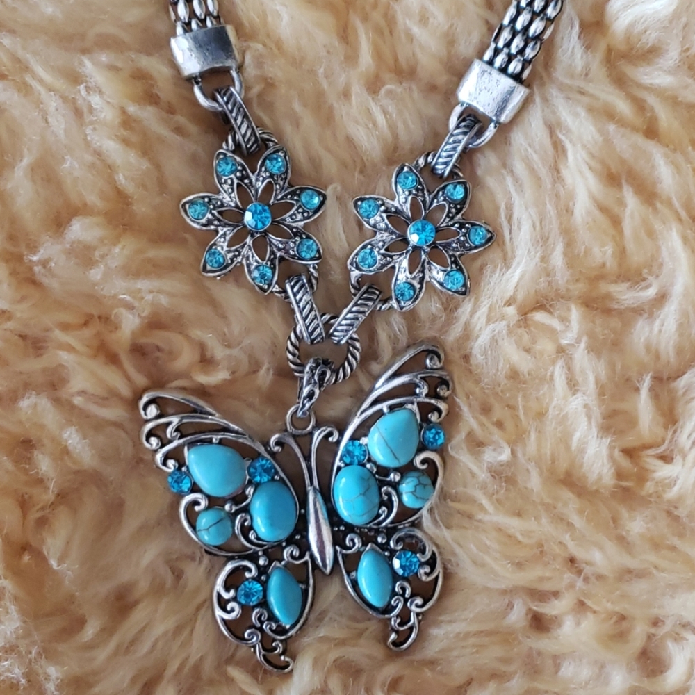Butterfly silver turquoise necklace